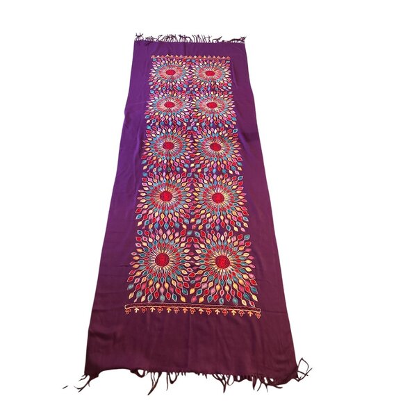 Shawl Floral Embroidered Wrap Scarf Womens Fringe Soft Oversized Purple - Picture 11 of 16